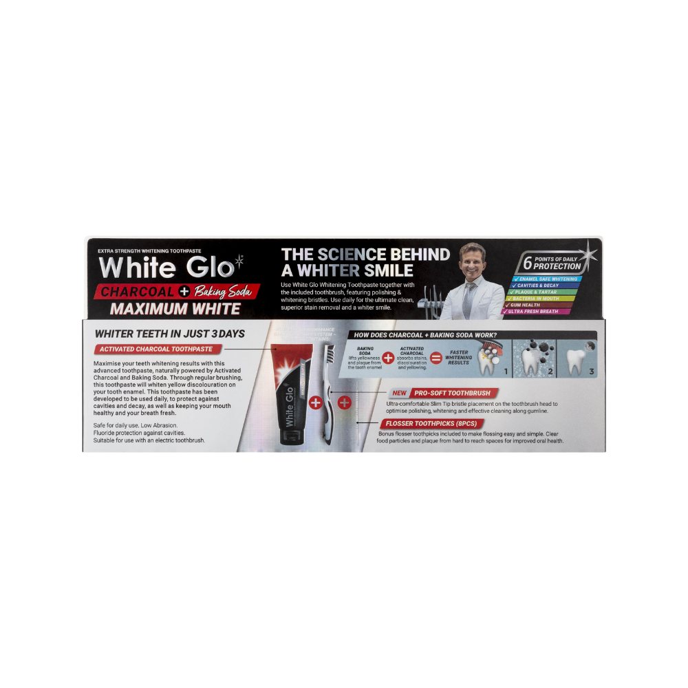 White Glo Charcoal + Baking Soda Maximum White Toothpaste 150g