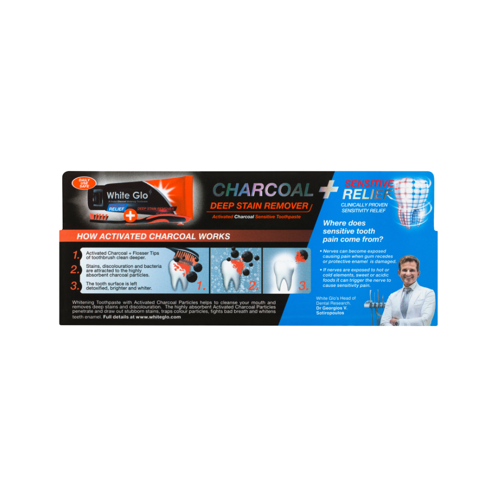 White Glo Charcoal Deep Stain Remover &amp; Sensitive Relief Whitening Toothpaste