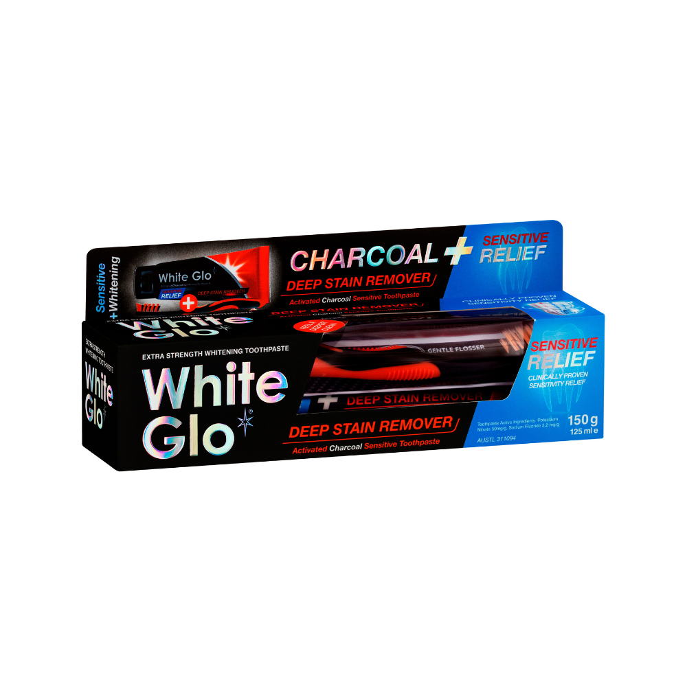 White Glo Charcoal Deep Stain Remover &amp; Sensitive Relief Whitening Toothpaste