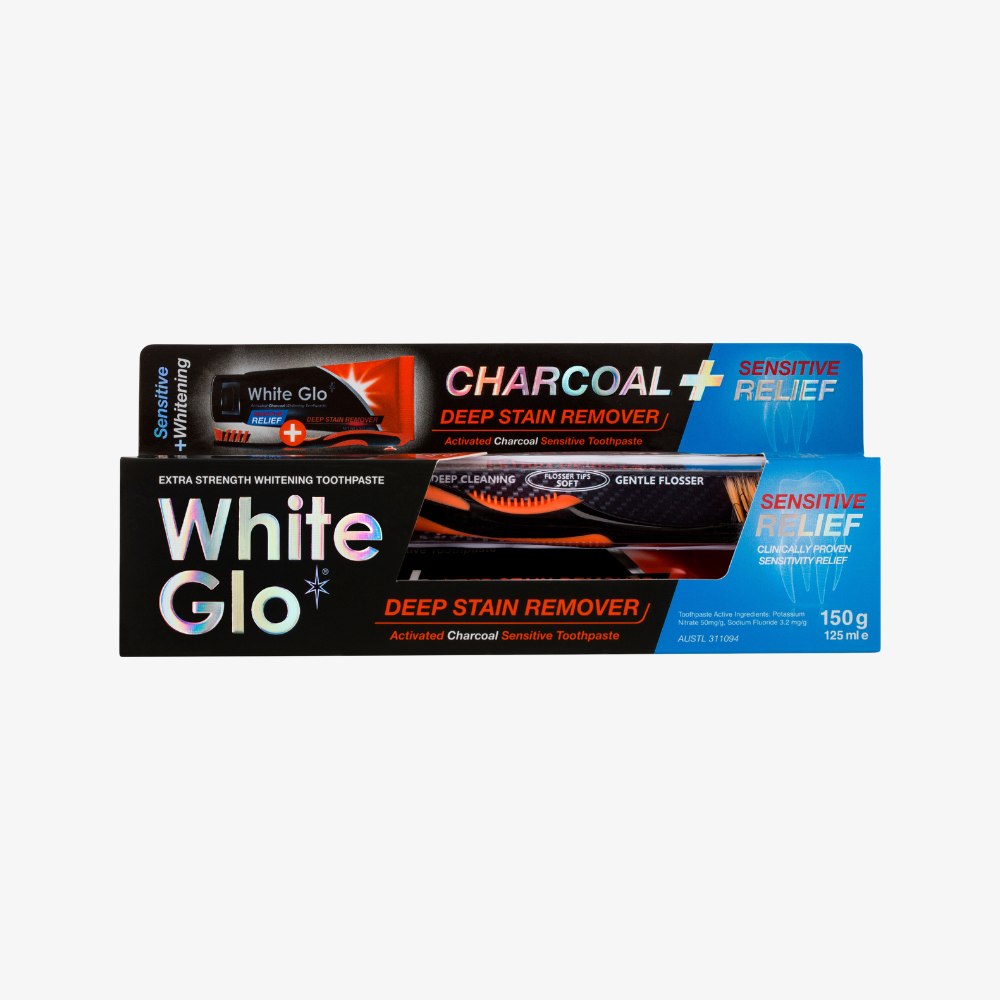 White Glo Charcoal Deep Stain Remover &amp; Sensitive Relief Whitening Toothpaste