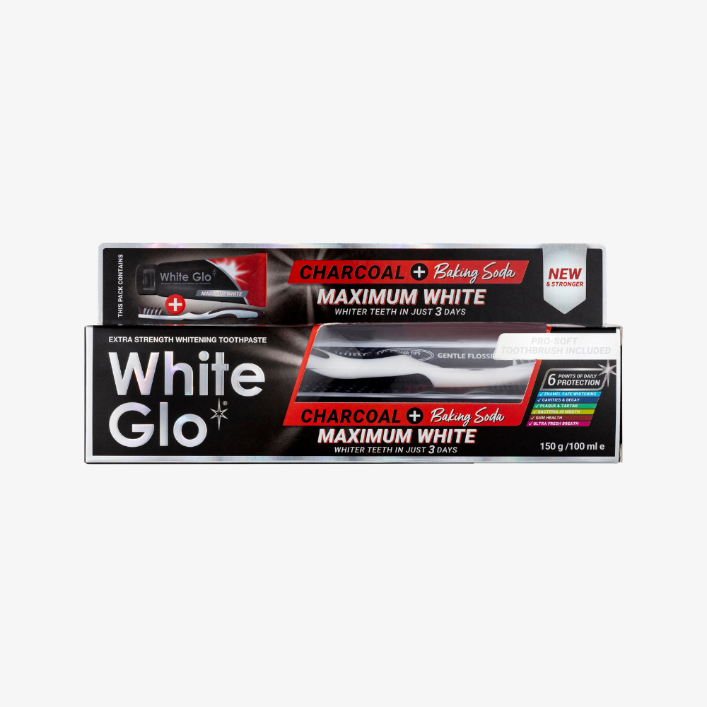 White Glo Charcoal + Baking Soda Maximum White Toothpaste 150g