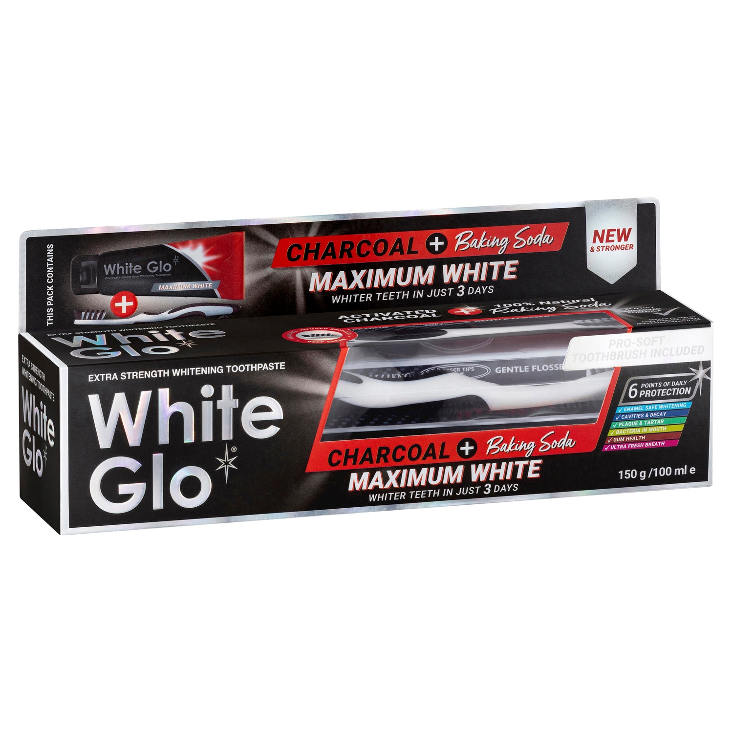 White Glo Charcoal + Baking Soda Maximum White Toothpaste 150g